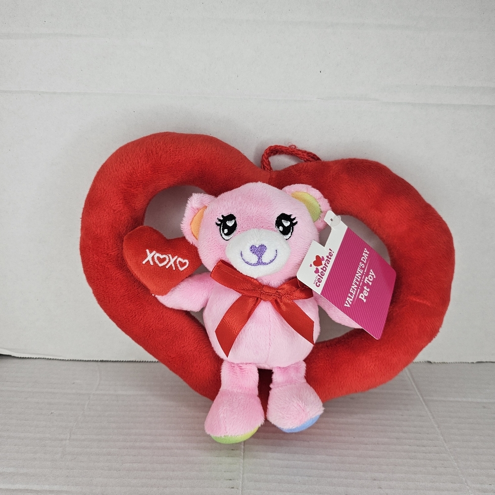 New Way to Celebrate Valentine 10" Dog Pet Toy Teddy Red Heart XOXO Plush Squeak